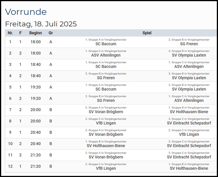 2025 FSL Freitag Vorrunde Spielplan